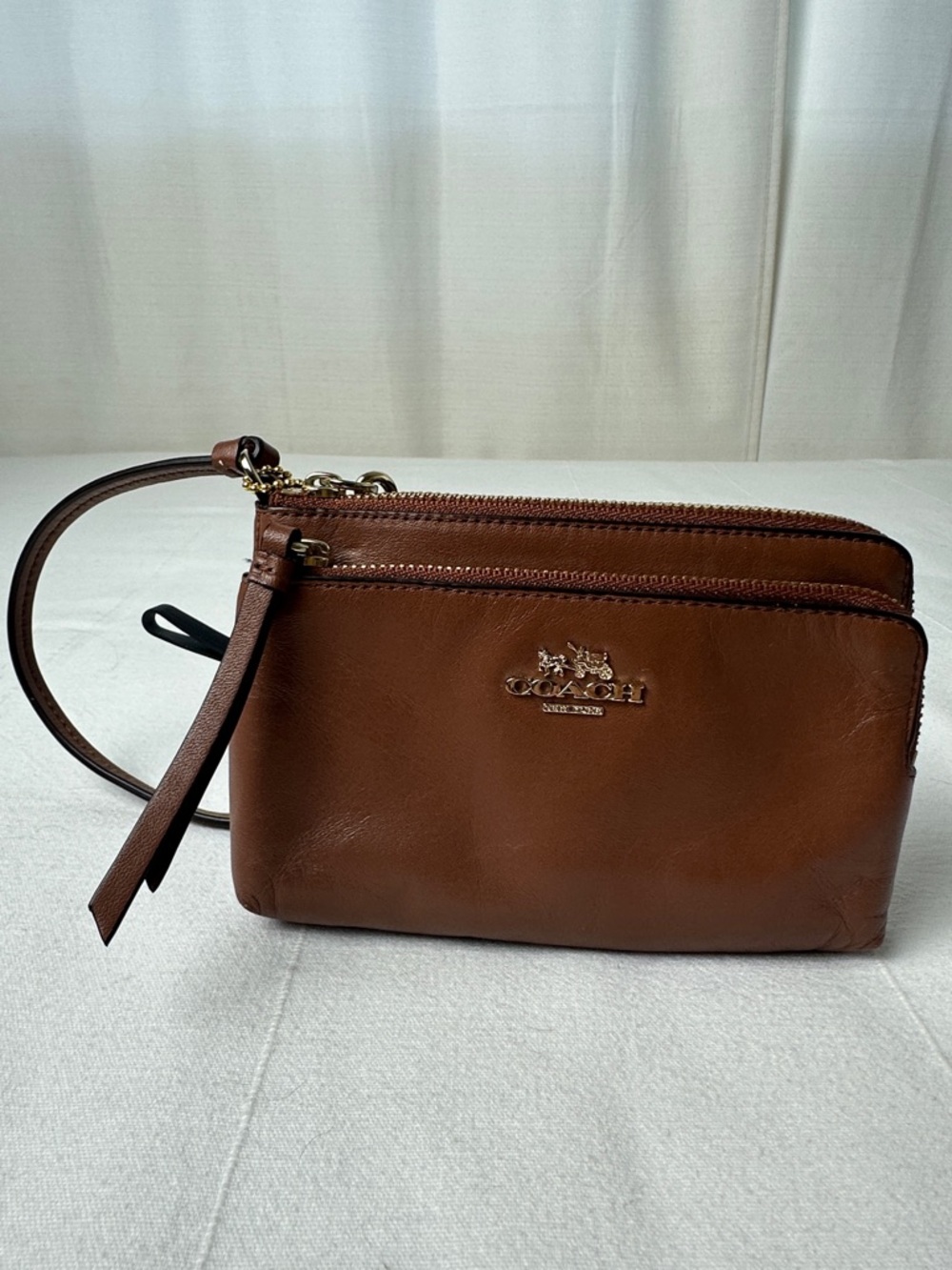 Coach Brown Leather Double Zip Wristlet